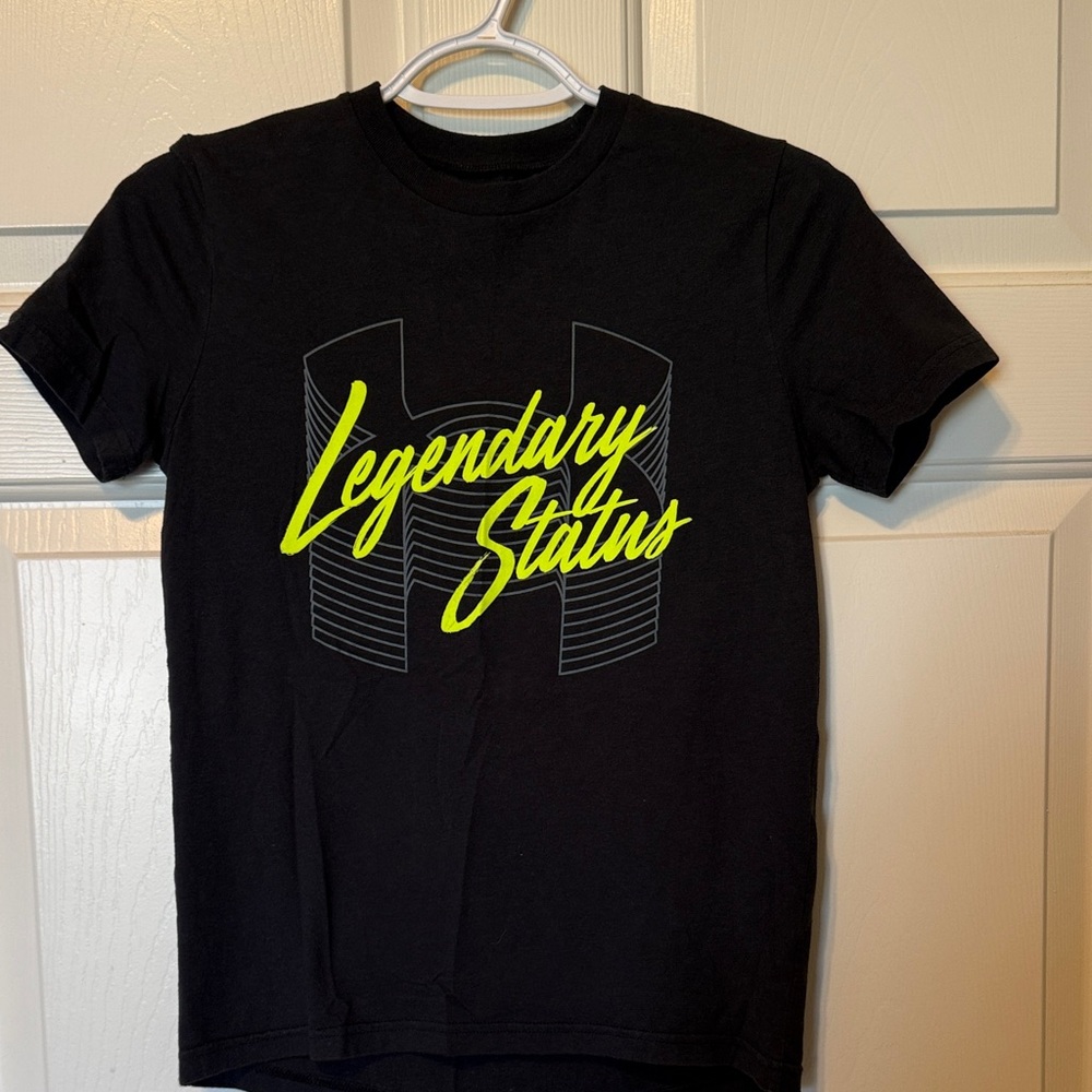 Kids medium loose Under Armour Black Tee with Neon Yellow Print